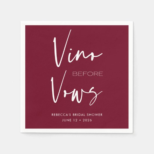 Serviette En Papier Vino avant Vows Bachelorette Rouge Bourgogne (Devant)