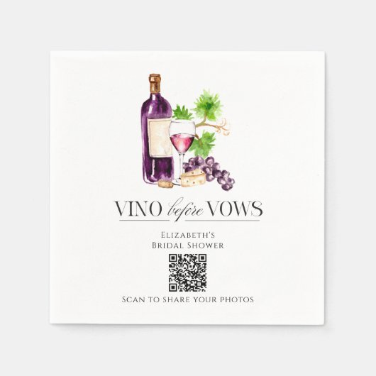 Serviette En Papier Vino Before Vows Bridal Shower QR Code Photo Share (Devant)
