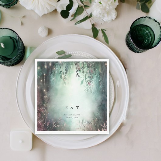 Serviette En Papier Vins de forêt enchantés Gold Mauve Mariage magique