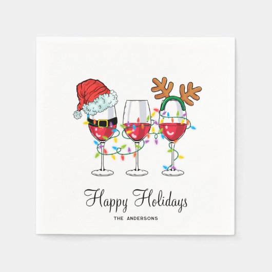 Serviette En Papier Vins de Noël festifs Lunettes de Vins de Joyeux Va (Devant)