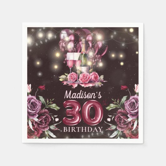 Serviette En Papier Vins et ballons 30e anniversaire Personnalisé (Devant)
