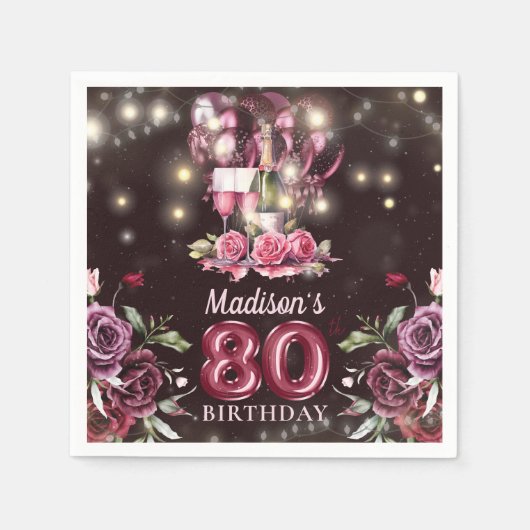 Serviette En Papier Vins et ballons 80e anniversaire Personnalisé (Devant)