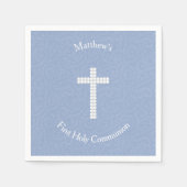 Serviette En Papier Vins et rayures bleues communion (Devant)