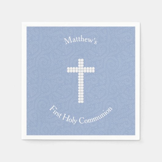 Serviette En Papier Vins et rayures bleues communion (Devant)