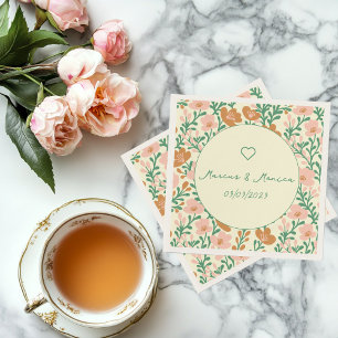 Serviette En Papier Vins fleurs sauvages Rose Vert Élégant Mariage Per