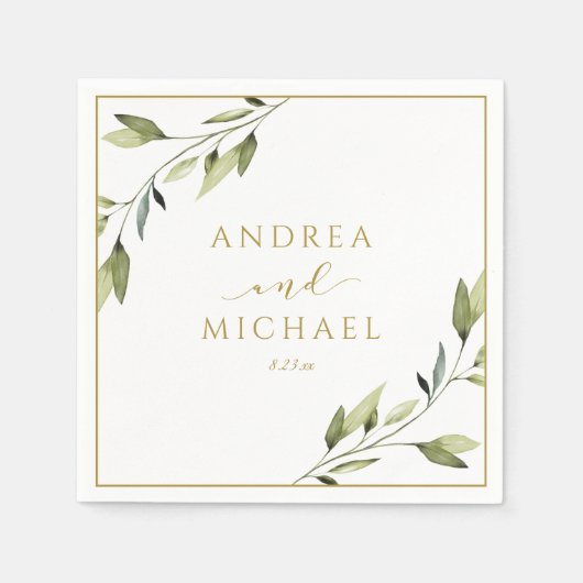 Serviette En Papier Vins mariage verdure or Feuille (Devant)