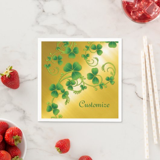 Serviette En Papier Vins shamrocks Vertes et Gold Napkins (En situation)