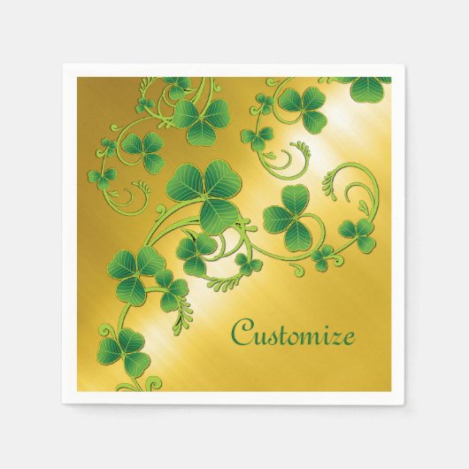 Serviette En Papier Vins shamrocks Vertes et Gold Napkins (Devant)
