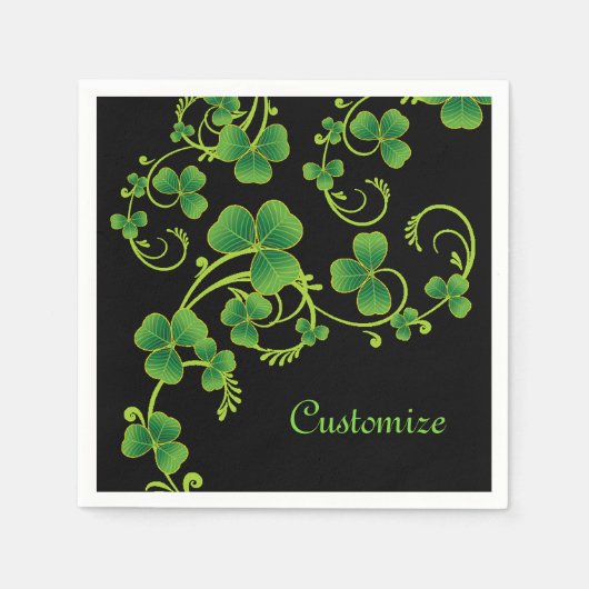 Serviette En Papier Vins shamrocks Vertes et noirs (Devant)