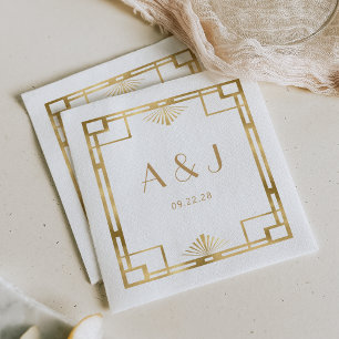 Serviette En Papier Vintage 1920s Déco Frame Gold White Mariage