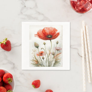 Serviette En Papier Vintage Agritourisme Décor Rouge Poppy Jardin Fleu