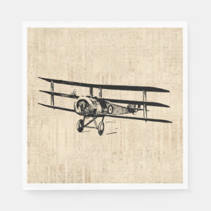 Serviette En Papier Vintage Airplane Old Antique Plane Illustration