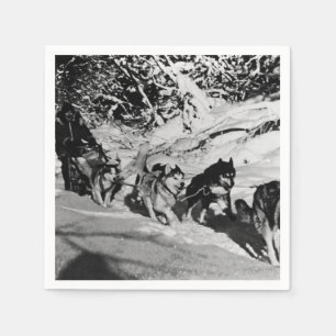 Serviette En Papier Vintage Alaska eskimo Malamute course de traîneau 