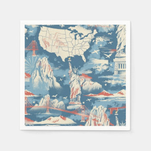 Serviette En Papier Vintage American Landmark Motif - Liberty, USA