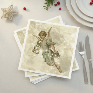 Serviette En Papier Vintage Ange Pailleté Or V4 ID136