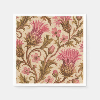 Serviette En Papier Vintage Art nouveau lin floral à motif de chardon