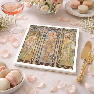 Serviette En Papier Vintage Art Nouveau Mucha Times of the Day