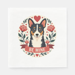 Serviette En Papier Vintage Be Mine Corgi Saint-Valentin Floral Art Fo