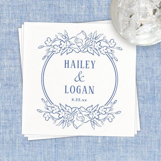 Serviette En Papier Vintage bleu Floral Mariage
