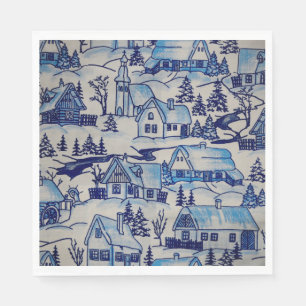 Serviette En Papier Vintage Blue Christmas Village