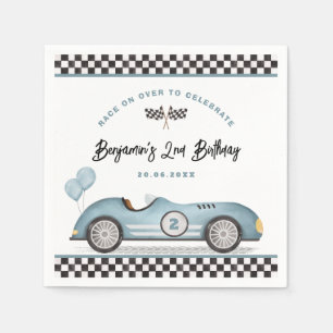 Serviette En Papier Vintage Blue Racing Car Two Fast Boy 2e anniversai