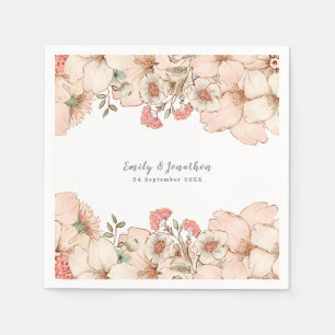 Serviette En Papier Vintage Blush Pink Cream Flower Nom Date Mariage