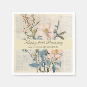 Serviette En Papier Vintage botanique Fleur sauvage 90e anniversaire