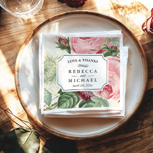 Serviette En Papier Vintage Botanique Floral Amour et Merci Mariage