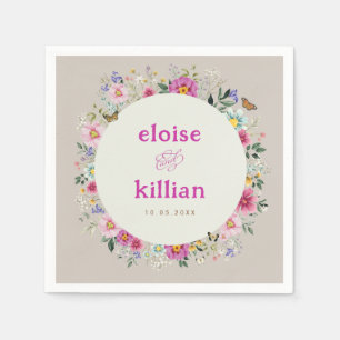 Serviette En Papier Vintage Bright Fleurs sauvages papillons Mariage