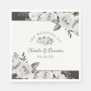 Serviette En Papier Vintage Cherish White Floral Mariage Monogramme