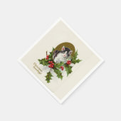 Serviette En Papier Vintage Christmas Kitten Blanc (Coin)