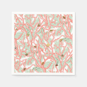 Serviette En Papier Vintage Coral Branches with Seashells Pattern