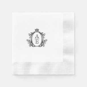 Serviette En Papier Vintage Crest Monogramme noir et blanc Mariage