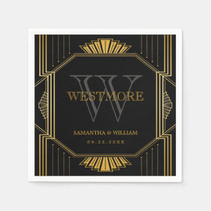 Serviette En Papier Vintage élégant Art Déco Black Gold Mariage