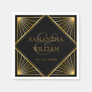 Serviette En Papier Vintage élégant Art Déco Black Gold Mariage