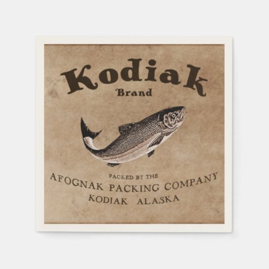 Serviette En Papier Vintage Étiquette Saumon Kodiak (Devant)