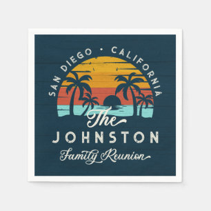 Serviette En Papier Vintage Famille Réunion Rétro Sunset Beach Palmier