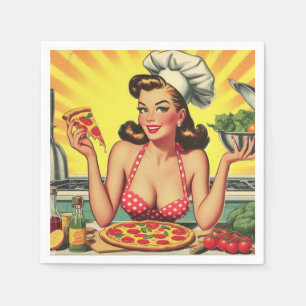 Serviette En Papier Vintage fille à la pizza