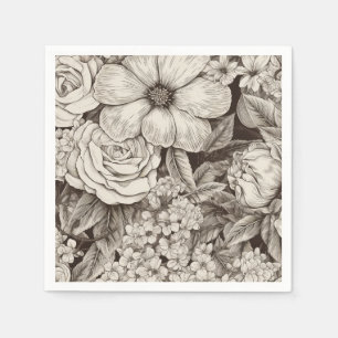 Serviette En Papier Vintage Floral Sepia Motif (1)