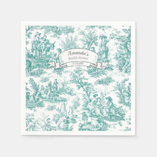 Serviette En Papier Vintage floral turquoise toile de jouy