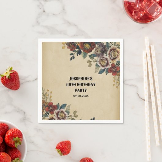 Serviette En Papier Vintage Flower Birthday (En situation)