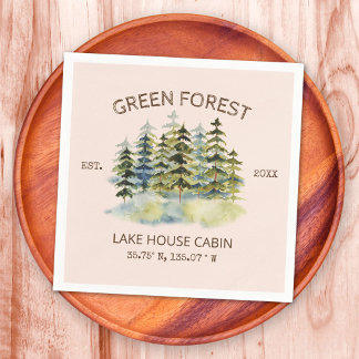 Serviette En Papier Vintage Foggy Green Forest Cabine Lodge