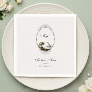 Serviette En Papier Vintage French Landscape Monogram Wedding Napkin