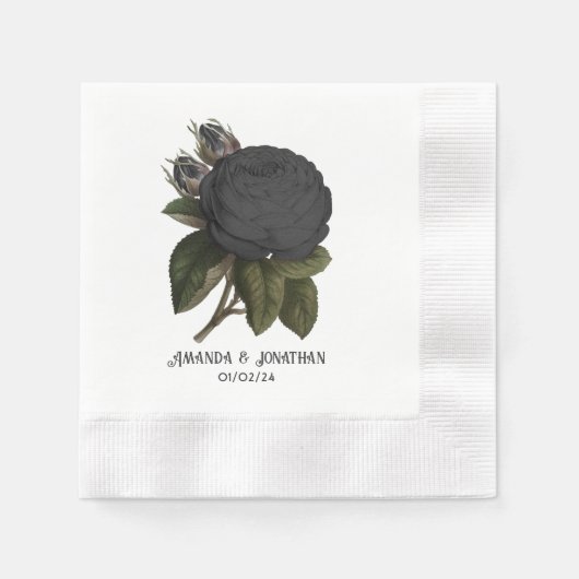 Serviette En Papier Vintage gothique noir Rose Mariage (Devant)