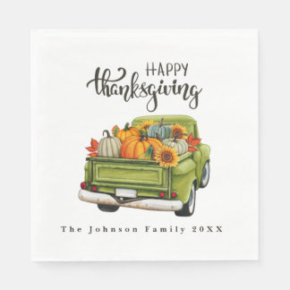 Serviette En Papier Vintage Green Farm Truck Thanksgiving Harvest