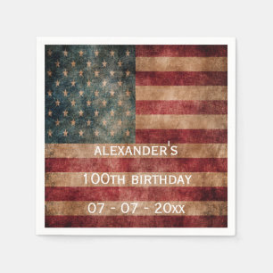 Serviette En Papier Vintage Grunge USA Étoiles et Bandes 100e Annivers