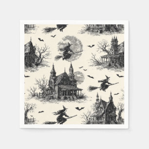 Serviette En Papier Vintage Haunted House and Witch Toile Motif (2)