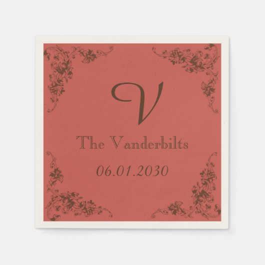 Serviette En Papier Vintage Hydrangea Monogram Mariage Napkin (Devant)