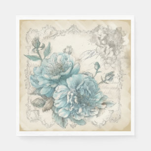 Serviette En Papier Vintage Inspiré Blue Shabby Chic Floral