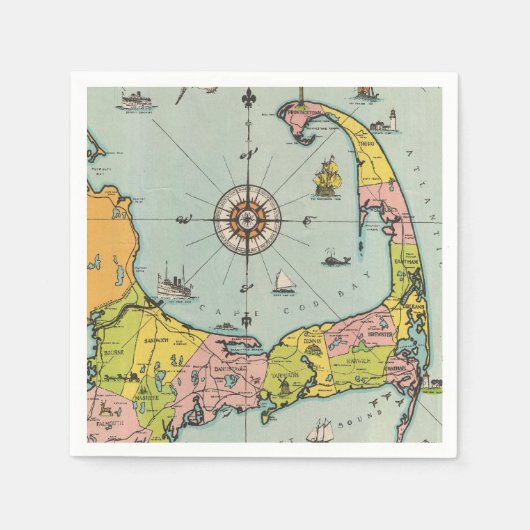 Serviette En Papier Vintage Map of Cape Cod (Devant)